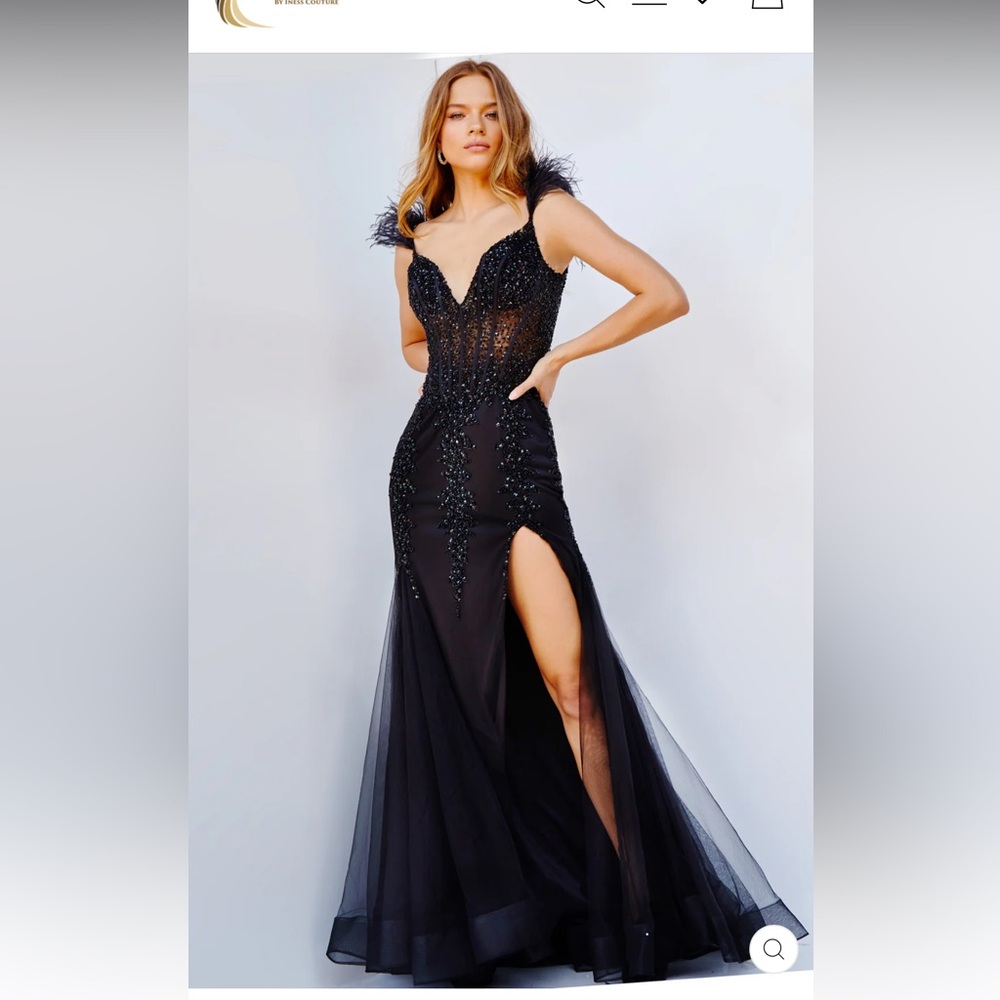 Jovani Black Gown with Slit & Beaded Details